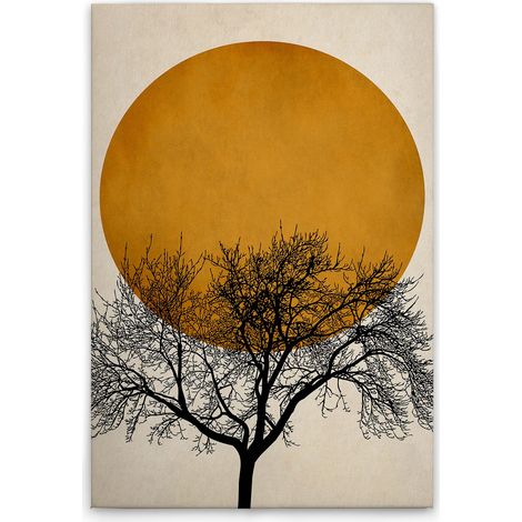 Leinwandbild Baum mit Mond Gold Schwarz M1-No.50680 - Kunstdruck auf Leinwand in Gold Beige - Wandbild 30 x 45 cm (1/5)