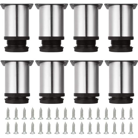 8 Pièces Pieds de Meubles Réglables 80 MM de Hauteur Les Pieds d'Armoire, Pieds de Meubles Ronds Acier Inoxydable Brossé Canapé Jambe Table Pieds, Hauteur Réglable 0-10 MM (1/5)