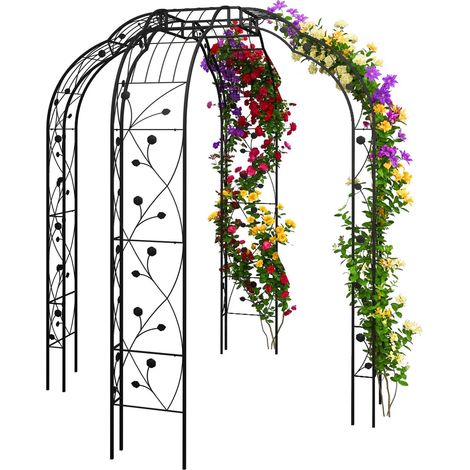 Metal Rose Arch, Black, Leaf And Flower Motif (1/5)