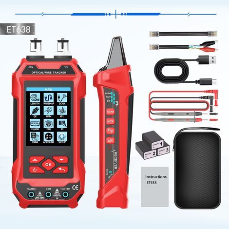 ET638 5-in-1 Network Cable Tester - Tests AC/DC Voltage, Diode, Resistance, Capacitance, Optical Power, Fault Location, Length Measurement, PoE Testing, Crimping - 3 Adapters (1/5)
