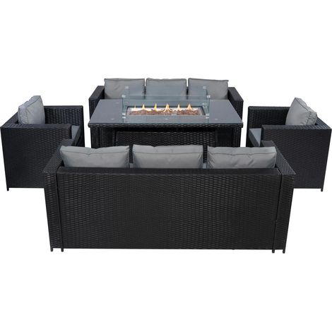 Rattan Garden Furniture 8 Seater Black Wicker 3-Seater Sofas (1/5)