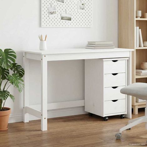Ensemble bureau et armoire 2 pc Blanc Bois de pin massif (1/5)