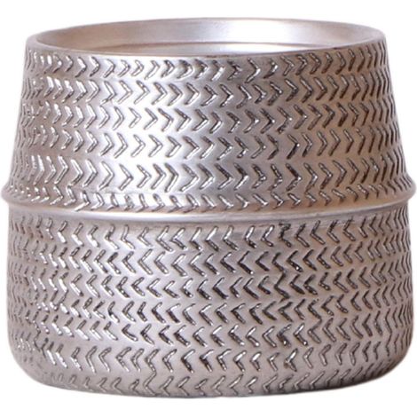Cache-pot en Céramique Argentée Mate avec Motif Rainuré Ø9 cm pour Salon et Intérieur - PANGIVO (1/5)