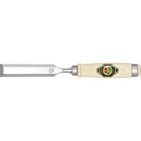 scalpello da intaglio con lama da 4 mm in acciaio con manico in faggio bianco, forma Ulmer