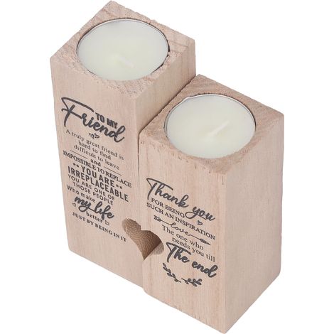 2 Stück herzförmige Kerzenständer aus Holz mit eingraviertem Zitat, handgefertigter herzförmiger Kerzenhalter für die Heimdekoration A01 (1/5)