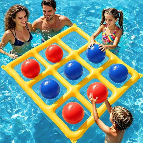 Tic-Tac-Toe Inflatable Pool Game Outdoor Games for Kids and Adults, Beach and Throwing Games, Adult Water Toy for Swimming Pool - Inflatable Pool Toy (Yellow) (1/5)