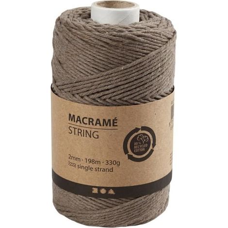 Corde pour Macramé - Brun Clair - 2 mm x 198 m - Coton - Charge de rupture 546 kg - Tressée