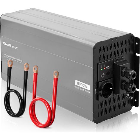 Convertidor de voltaje de onda sinusoidal pura Qoltec  12V a 230V  4000/8000W  USB  Compatible con LiFePO4 GEL AGM (1/5)