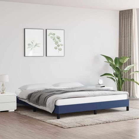 Cadre de lit sans matelas bleu 160x200 cm tissu (1/5)