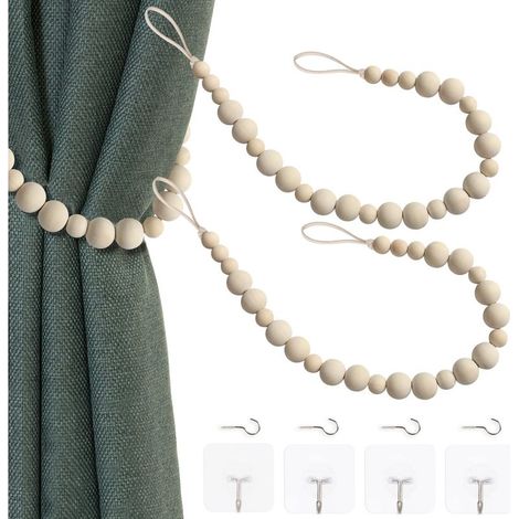 2 Pièces Bohème Embrases pour Rideaux, Attaches Rideaux, Embrasses à Rideaux - pour Mur,Ferme,fenêtre,Chambre à Coucher,Salle à Manger（Couleur Bois, 2） (1/5)