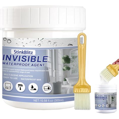 Liquide étanchéité Transparent,Colles D'étanchéité Transparent, Liquide D'étanchéité, avec brosses étanchéité des bâtiments, sous-sols, sols, toitures et revêtements 300g (1/5)