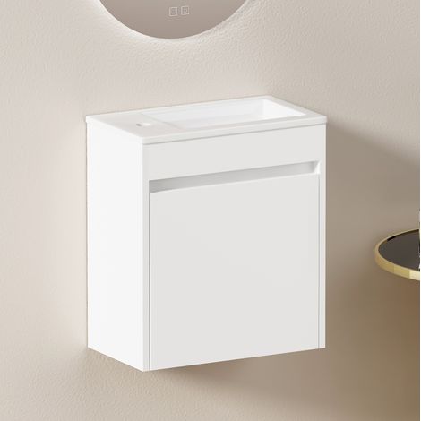 Badezimmermöbel 46 cm aus MDF und Keramik, Weiß, Soft-Close-Tür – MEUBLIV (1/5)