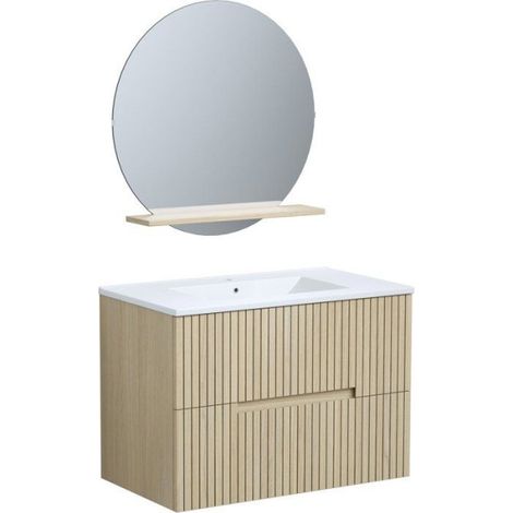 Ensemble meuble de salle de bain - Vasque - Bois - L80 x P45 x H60 cm - Miroir - GROOVE (1/4)