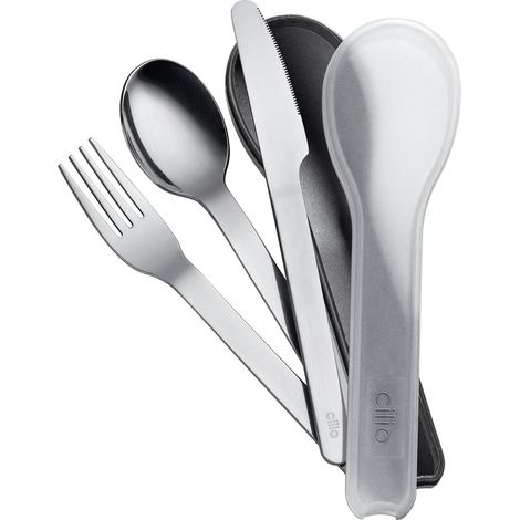 Set de couverts 3 pièces en acier inoxydable Couverts de voyage pour les déplacements Passe au lave-vaisselle Couteau, Fourchette, Cuillère Couverts réutilisables à emporter avec soi Boîte (1/4)