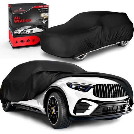 WALSER All Weather Basic Outdoor Car Cover - 100% Waterproof and Weatherproof, UV Protection, Snow and Dust, Size 9, Black