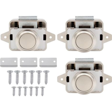 3PCS Bouton Poussoir Loquet, Serrure de Meuble Fermoir, Bouton Poussoir Serrure, Sans Clé, pour Porte de Camping Car, Van, Caravane, Placard, Tiroir, Porte (1/5)