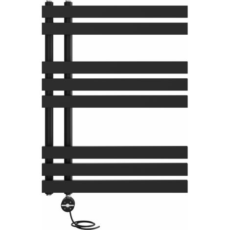 Prefilled Thermostatic D-shape Electric Heated Towel Rail Radiator Ladder Warmer 800x600mm Black (1/5)
