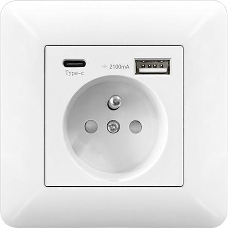 Prise Murale Type 86 USB-A + USB-C 16A 220-250V 5V 2100mA Blanc Maison & Bureau