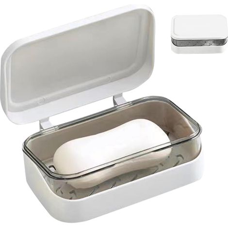 Porte-savon rectangulaire portable pour salle de bain, douche, salle de sport et buanderie (blanc) (1/5)