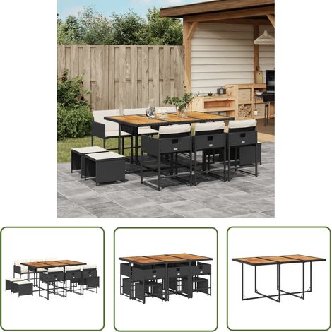 vidaXL 11-tlg. Garten-Essgruppe mit Kissen Schwarz Poly Rattan (1/5)