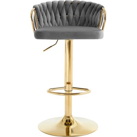 Tabouret de bar réglable en velours gris foncé avec dossier et repose-pieds (1/5)