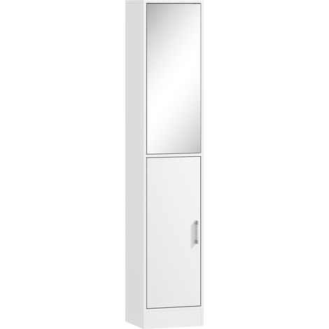 Meuble colonne salle de bain blanc 32x28x162cm avec miroir, rangement 6 niveaux, 2 portes, étagères ajustables (1/5)