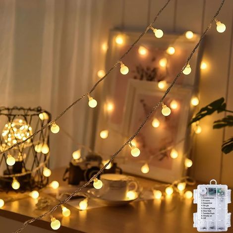 Wasserdichte LED-Lichterkette für den Außenbereich, batteriebetrieben, 5 m lang, 50 warmweiße LEDs. Weihnachtsbeleuchtung für Kinderzimmer, Balkone, Partys und Dekorationen. (1/5)