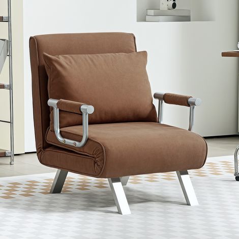 Sillón Cama Individual 2 en 1 Sofá Cama Plegable con Respaldo Ajustable y Cojín para Sala Dormitorio 65x69x80 cm Marrón (1/5)