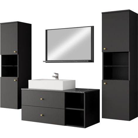 Conjunto de mueble de baño Salus III, Negro + Mármol negro