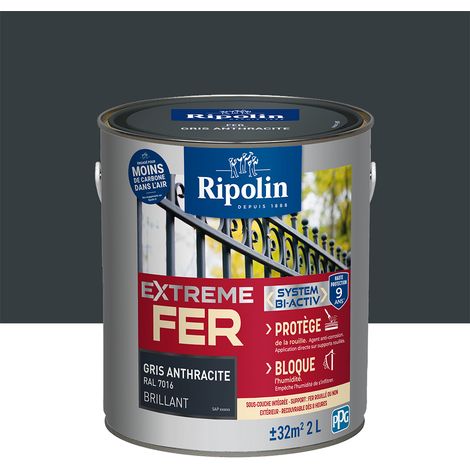 Ripolin – Peinture pour fer brillant 2L – Gris anthracite RAL 7016 – Anti-corrosion pour supports rouillés – Résistance intempéries et UV (1/4)