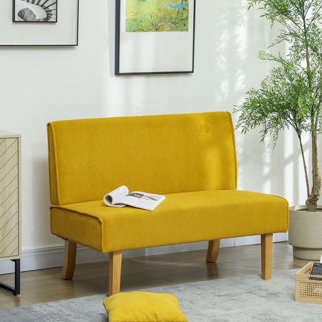 Sofá de 2 plazas efecto canalé, 110 x 62 x 85 cm, amarillo OKMYHOME (1/5)