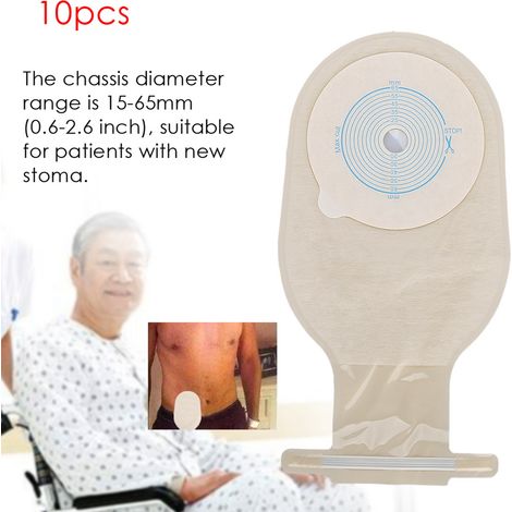 10 pièces Poche de Colostomie Jetable, Sac de Drainage pour Stomie, Matériel Médical Stomique (1/5)