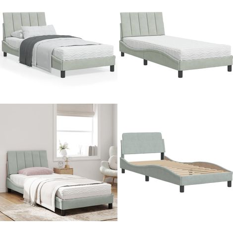 Lit avec matelas gris clair 90x200 cm velours - Lit Double - Lit Capitonné - Lit Design - Lit Velours - Literie - Home & Living (1/5)