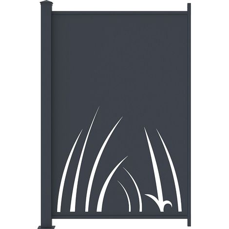 Clôture à poser en aluminium à motif végétal en découpe laser - Kit extension - H164 x L110 cm - Anthracite - BRAMENO