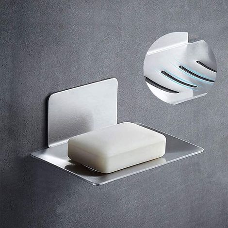 Porte-Savon sans perçage en Acier Inoxydable argenté, Porte-Savon WC en Acier Inoxydable argenté, Salle de Bain d'hôtel, étagère Murale perforée sans Savon + Colle en Mousse 3M (1/5)