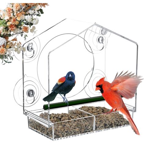 Mangeoires à fenêtre Acrylique Transparent, Bird Feeder Mangeoire à Oiseaux Sauvages avec Ventouses Puissantes, pour Les Personnes âgées, Les Enfants Chats (1/5)