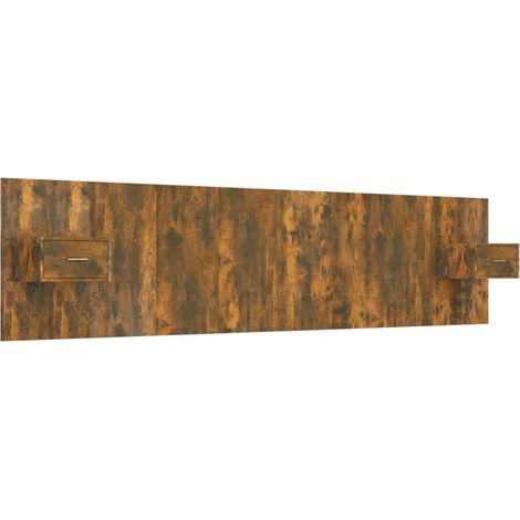 Tête de lit accessoire couchage chambre à coucher meuble avec chevet intégré étagère MDF marron clair TDL0205844