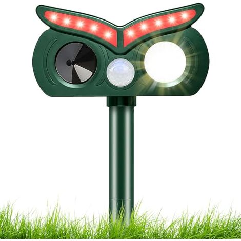 Repelente ultrasónico para gatos, repelente solar para gatos con 2 LED, impermeable y con detector de movimiento, para exteriores. Repelente para gatos, perros, ratones, mapaches y pájaros.