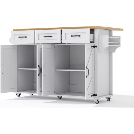 Isola cucina bianca e naturale in MDF con piano ribaltabile 140 x 70 x 90,5 cm (1/5)