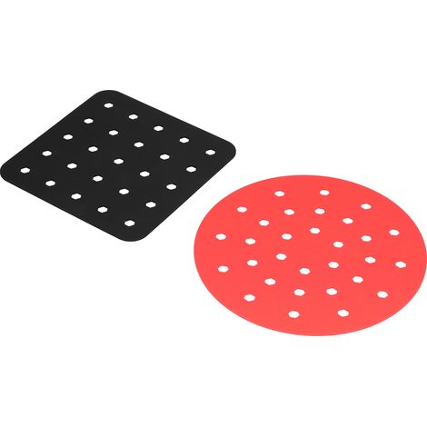 Grille de friteuse réutilisable en silicone antiadhésif, tapis de cuisson vapeur pour Airfryer, accessoire de cuisine noir carré et rouge rond (1/5)
