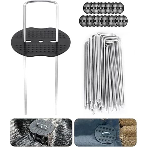 Agrafes de jardin 50 pièces avec rondelles, piquets de fixation 150x40x3mm pour géotextile, paysage, filets, gazon artificiel (1/4)