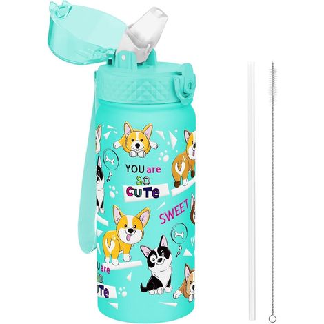 Kinder Trinkflasche 550ml Edelstahl mit Strohhalm, auslaufsicher, BPA-frei, für Jungen & Mädchen (1/5)
