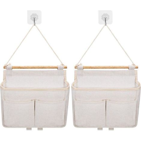 Borsa portaoggetti da parete, 2 pezzi, organizer da appendere con tasche (beige) - Crezuo