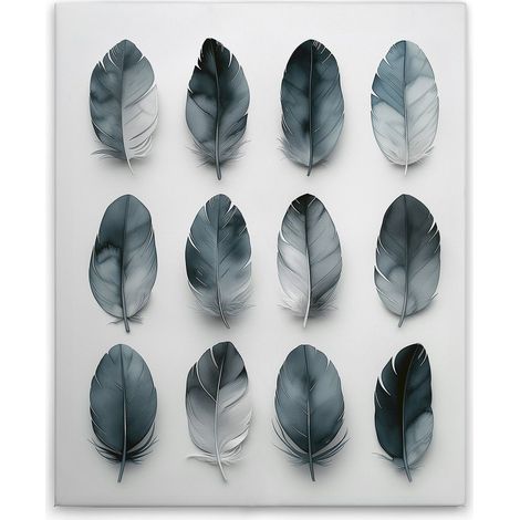 Leinwandbild Federn Blau M1-No.51794 - Kunstdruck auf Leinwand in Blau Grau - Wandbild 40 x 50 cm