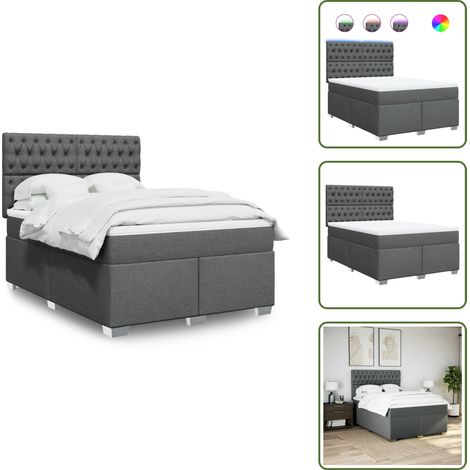The Living Store Giroletto a Molle con Materasso Grigio Scuro 160x200 cm Tessuto - Materasso a molle insacchettate