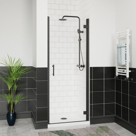 Aquariss Hinged Shower Enclosure Door Matte Black Framed 700mm (1/5)