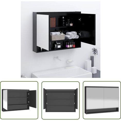 The Living Store Spiegelschrank fürs Bad 80x15x60 cm MDF Anthrazit - Spiegelschrank - Badspiegel - Wandregal - Badezimmermöbel - Anthrazit (1/5)