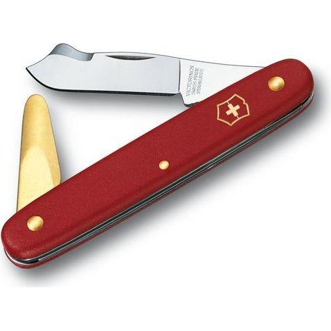 Couteau de poche Victorinox Couteau à greffer Combi 2. Couteau à greffer de fabrication suisse avec deux fonctions. Avec lame pointue et séparateur d'écorce en laiton intégré et séparé. 3.9140.B1. (1/2)