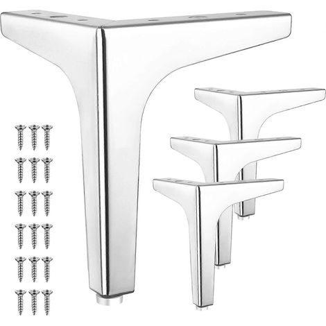 Quatre pieds de meubles en métal de 12,7 cm (5 pouces), pieds de canapé élégants, pieds triangulaires chromés polis, adaptés pour remplacer les pieds de tables, d'armoires, de canapés, de chaises, etc (1/5)