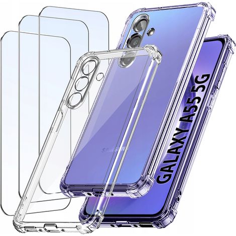 Funda para Samsung A55 5G, antichoque, transparente y reforzada + 3 piezas de cristal (1/5)